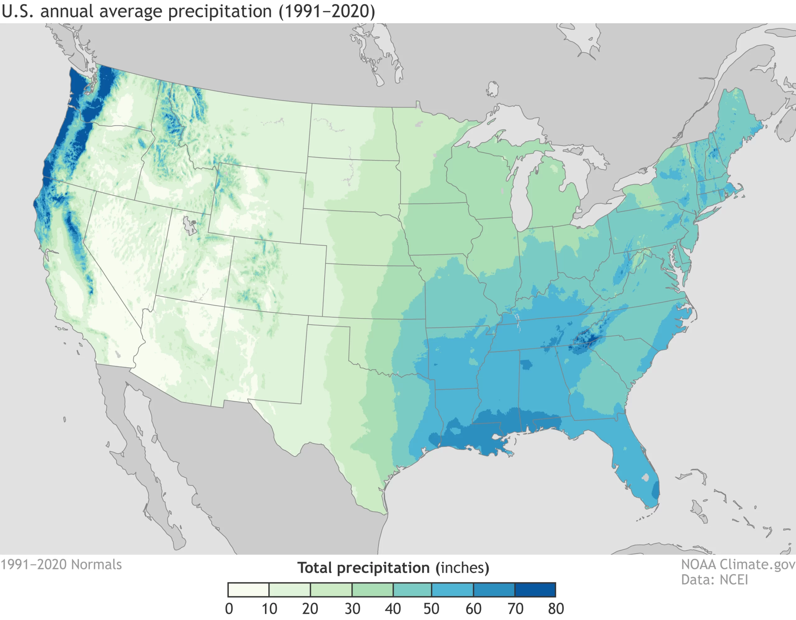 Annual Precipitation Map of the United States