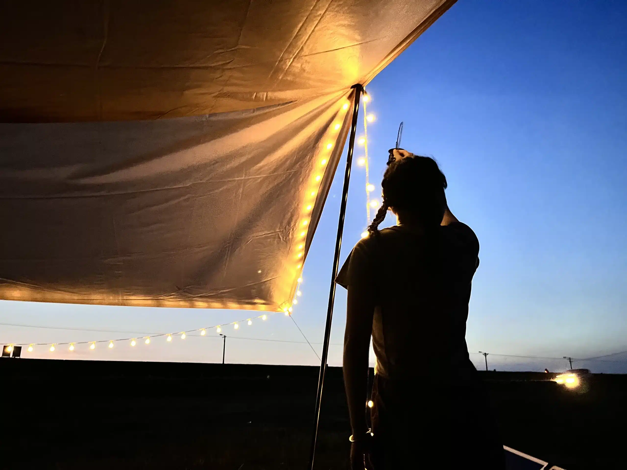 camping solar panels powering the light